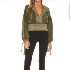 Free people olive green cropped hoodie
